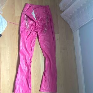 Leather lace up pink rave pants